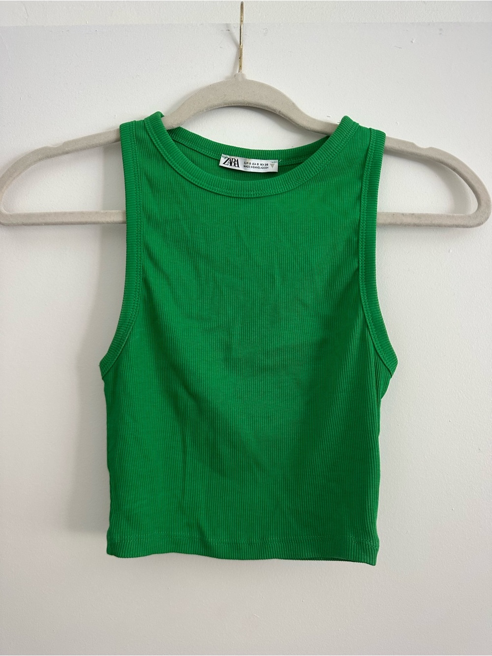 Zara Bright Green Ribbed Crop Tank